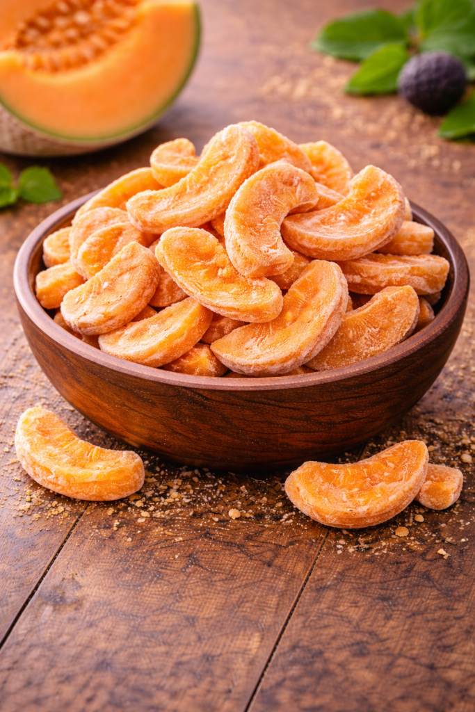 cantaloup dried, sweetened, fd